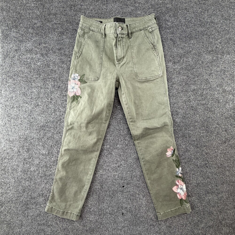 White House Black Market Jeans Womens 4 Green Floral Embroidered High Rise